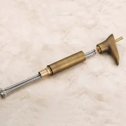 Bathroom Sink Mixer Faucet Waterfall Traditional Antique Brass, Retro Style Washroom Basin Taps Single Handle One Hole Deck Mounted, Monobloc Bathroom Faucet with Hot and Cold Hose
