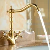 Bathroom Sink Mixer Faucet Short Tall Vessel Basin Taps, Vintage Brass Twin Handle Tap with Cold and Hot Hose
