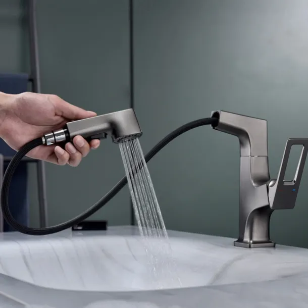 Bathroom Sink Mixer Faucet Liftable Body Pull Out 2 Mode Spout, 360° Rotatable Washroom Brass Basin Tap Deck Mounted, with Hot and Cold Water Vessel Tap