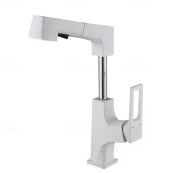 Bathroom Sink Mixer Faucet Liftable Body Pull Out 2 Mode Spout, 360° Rotatable Washroom Brass Basin Tap Deck Mounted, with Hot and Cold Water Vessel Tap