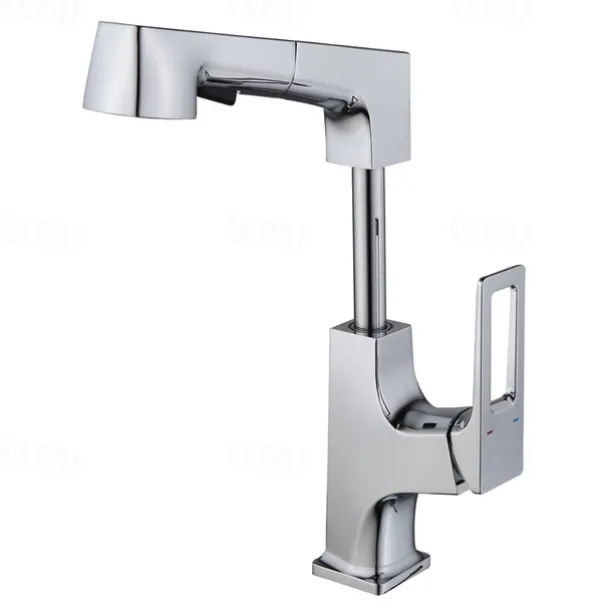 Bathroom Sink Mixer Faucet Liftable Body Pull Out 2 Mode Spout, 360° Rotatable Washroom Brass Basin Tap Deck Mounted, with Hot and Cold Water Vessel Tap