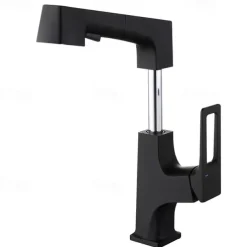 Bathroom Sink Mixer Faucet Liftable Body Pull Out 2 Mode Spout, 360° Rotatable Washroom Brass Basin Tap Deck Mounted, with Hot and Cold Water Vessel Tap