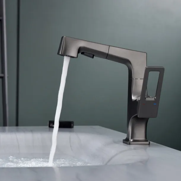 Bathroom Sink Mixer Faucet Liftable Body Pull Out 2 Mode Spout, 360° Rotatable Washroom Brass Basin Tap Deck Mounted, with Hot and Cold Water Vessel Tap