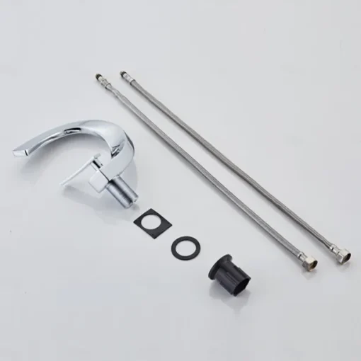 Bathroom Sink Mixer Faucet, Mono Wash Basin Single Handle Basin Taps Washroom, Monobloc Vessel Water Brass Tap Deck Mounted with Hot and Cold Hose