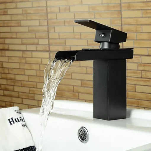 Bathroom Sink Mixer Faucet Waterfall, Modern Style Single Handle One Hole Chrome Centerset Washroom Basin Taps Brass Adjustable Cold Hot Water Hose
