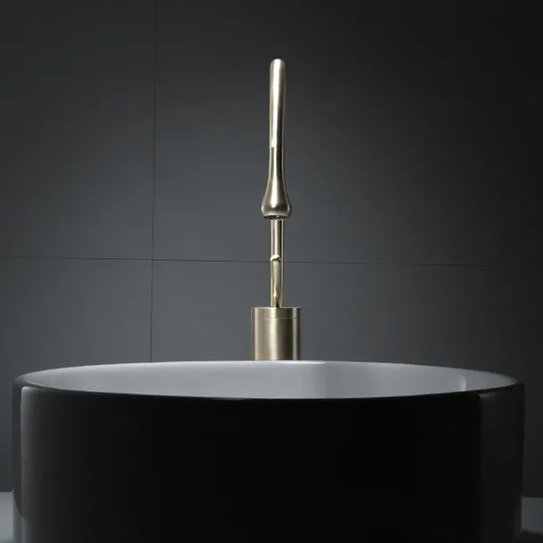 Bathroom Sink Mixer Faucet Brushed Gold Tall Deck Mounted, High Arc Vessel Tap Single Handle One Hole Standard Spout Wahsroom Basin Taps with Cold and Hot Water Hose