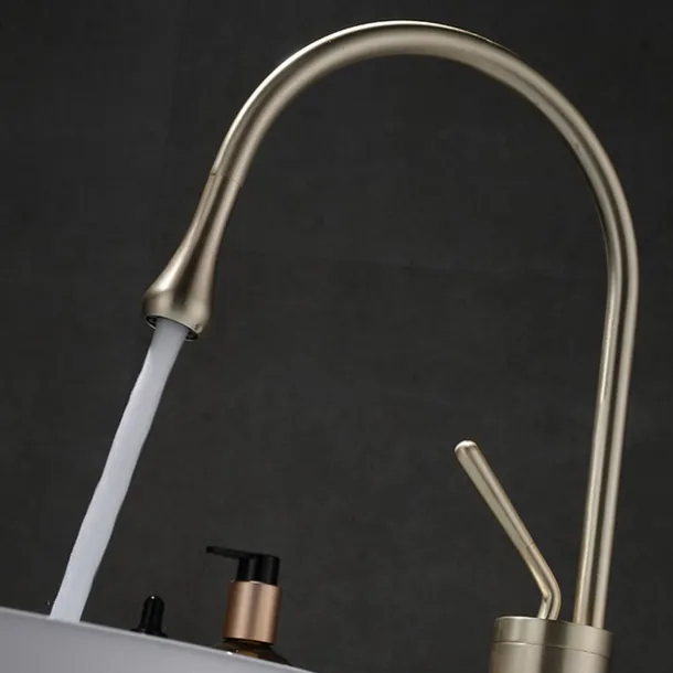 Bathroom Sink Mixer Faucet Brushed Gold Tall Deck Mounted, High Arc Vessel Tap Single Handle One Hole Standard Spout Wahsroom Basin Taps with Cold and Hot Water Hose