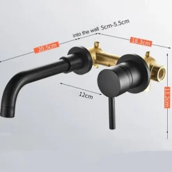 Bathroom Sink Mixer Faucet Wall Mounted, 2 Holes Single Handle Wash Basin Sink Mixer Brass Taps Rough in Valve with Cold Hot Water Hose, Aged Bronze/Black Satin Nickel/Bright Chrome