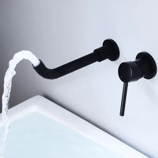Bathroom Sink Mixer Faucet Wall Mounted, 2 Holes Single Handle Wash Basin Sink Mixer Brass Taps Rough in Valve with Cold Hot Water Hose, Aged Bronze/Black Satin Nickel/Bright Chrome