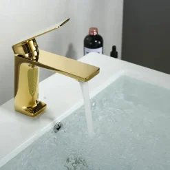 Bathroom Sink Mixer Faucet, Monobloc Washroom Basin Taps Single Handle One Hole Deck Mounted with Hot and Cold Hose