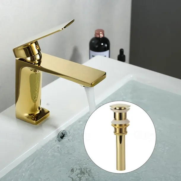 Bathroom Sink Mixer Faucet, Monobloc Washroom Basin Taps Single Handle One Hole Deck Mounted with Hot and Cold Hose