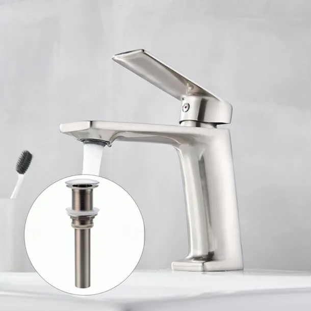 Bathroom Sink Mixer Faucet, Monobloc Washroom Basin Taps Single Handle One Hole Deck Mounted with Hot and Cold Hose