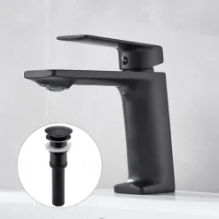 Bathroom Sink Mixer Faucet, Monobloc Washroom Basin Taps Single Handle One Hole Deck Mounted with Hot and Cold Hose