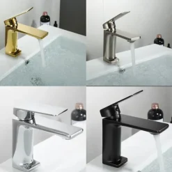 Bathroom Sink Mixer Faucet, Monobloc Washroom Basin Taps Single Handle One Hole Deck Mounted with Hot and Cold Hose