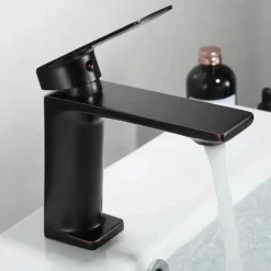 Bathroom Sink Mixer Faucet, Monobloc Washroom Basin Taps Single Handle One Hole Deck Mounted with Hot and Cold Hose
