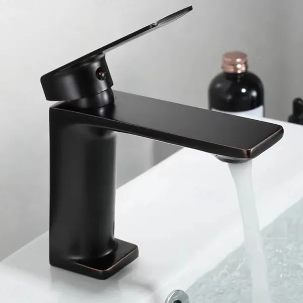 Bathroom Sink Mixer Faucet, Monobloc Washroom Basin Taps Single Handle One Hole Deck Mounted with Hot and Cold Hose