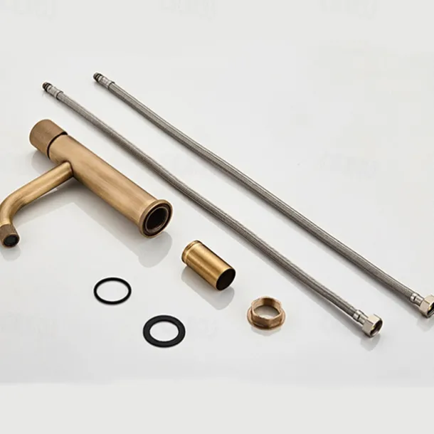 Bathroom Sink Mixer Faucet Single Knob, Vintage Mono Basin Taps Brass Deck Mounted, Monobloc Single Handle One Hole Vessel Water Tap with Hot Cold Water Hose Washroom