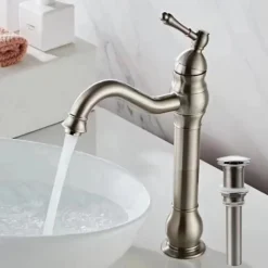 Bathroom Sink Mixer Faucet Antique Brass ORB, 360 Rotatable Basin Tap Single Handle Deck Mounted, Traditional Washroom Vessel Bath Taps