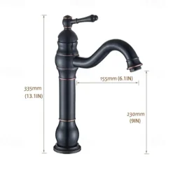 Bathroom Sink Mixer Faucet Antique Brass ORB, 360 Rotatable Basin Tap Single Handle Deck Mounted, Traditional Washroom Vessel Bath Taps