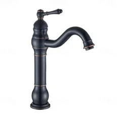 Bathroom Sink Mixer Faucet Antique Brass ORB, 360 Rotatable Basin Tap Single Handle Deck Mounted, Traditional Washroom Vessel Bath Taps