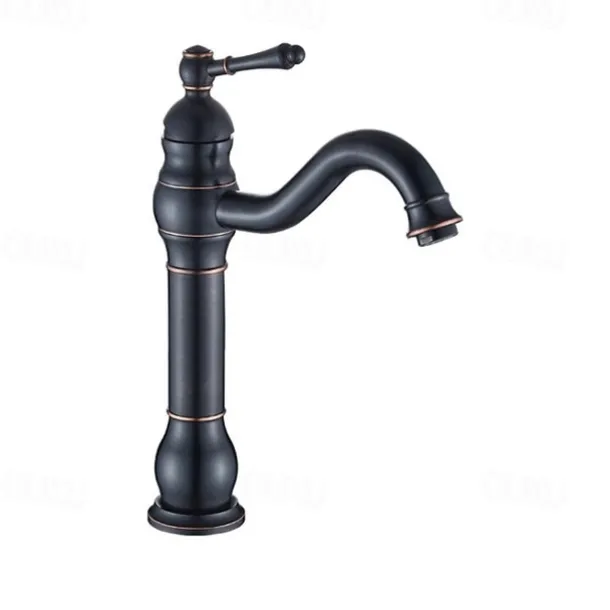 Bathroom Sink Mixer Faucet Antique Brass ORB, 360 Rotatable Basin Tap Single Handle Deck Mounted, Traditional Washroom Vessel Bath Taps