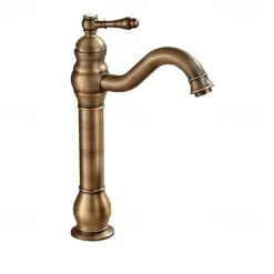 Bathroom Sink Mixer Faucet Antique Brass ORB, 360 Rotatable Basin Tap Single Handle Deck Mounted, Traditional Washroom Vessel Bath Taps
