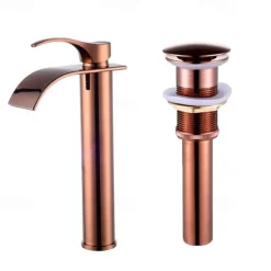 Bathroom Sink Mixer Faucet Tall with Drain, Basin Vessel Tap Ceramic Valve Single Handle Deck Mounted ORB/Rose Gold/Bursh Nickel