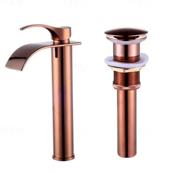 Bathroom Sink Mixer Faucet Tall with Drain, Basin Vessel Tap Ceramic Valve Single Handle Deck Mounted ORB/Rose Gold/Bursh Nickel