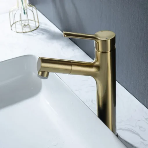 Bathroom Sink Mixer Vessel Faucet Pull Out with 2 Mode Spout Sprayer, Single Handle Pull Down Basin Taps Deck Mounted