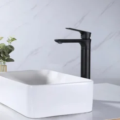 Bathroom Sink Tall Faucet Heavy Duty Style Single Handle One Hole Bath Vessel Sink Faucet Deck Mount Basin Hot and Cold Mixer Tap Lavatory Vanity Sink Faucets Brass Matte Black