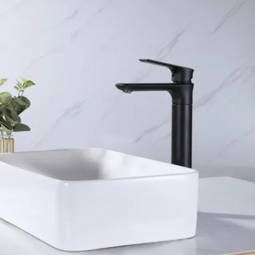 Bathroom Sink Tall Faucet Heavy Duty Style Single Handle One Hole Bath Vessel Sink Faucet Deck Mount Basin Hot and Cold Mixer Tap Lavatory Vanity Sink Faucets Brass Matte Black
