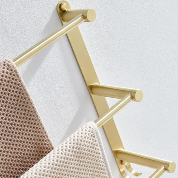 Bathroom Three-layer Shelf with Hooks Stainless Steel Multi-function Towel Rack Wall Mounted Matte Gold and Brushed Nickel 1pc