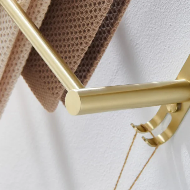 Bathroom Three-layer Shelf with Hooks Stainless Steel Multi-function Towel Rack Wall Mounted Matte Gold and Brushed Nickel 1pc