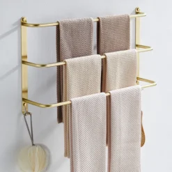 Bathroom Three-layer Shelf with Hooks Stainless Steel Multi-function Towel Rack Polished Silver and Brushed Nickel 1pc