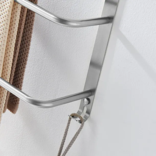 Bathroom Three-layer Shelf with Hooks Stainless Steel Multi-function Towel Rack Polished Silver and Brushed Nickel 1pc