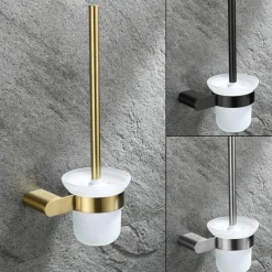 Bathroom Toilet Brush with Holder SUS304 Stainless Steel Storage Organiser Stylish Brush Holder Rustproof Wall Mount Matte Black