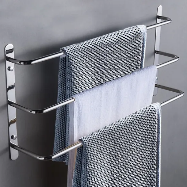 Bathroom Towel Bar Chrome Multilayer New Design Stainless Steel Bath 3 Rods Towel Rack Wall Mounted Silvery 1pc