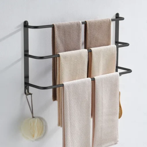 Bathroom Towel Bar Multilayer Bathroom Shelf Contemporary Polished Stainless Steel Bathroom 3-tier Towel Bar Wall Mounted 45/60 cm