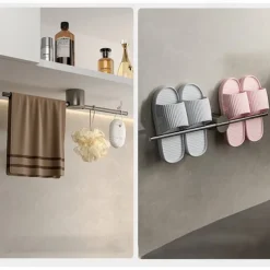 Bathroom Towel Bar Perforated Free Space Aluminum Towel Rack Extremely Simple Light Luxurious Towel Storage