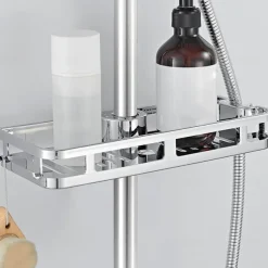 Bathroom Tray Stand Storage Rack Anti Bacteria Organizer Rectangle Lifting Rod No Drilling Shower Shelf Lifting Removable Practical Bathroom Pole Shower Storage Rack