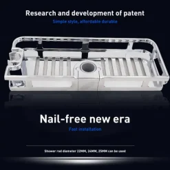 Bathroom Tray Stand Storage Rack Anti Bacteria Organizer Rectangle Lifting Rod No Drilling Shower Shelf Lifting Removable Practical Bathroom Pole Shower Storage Rack