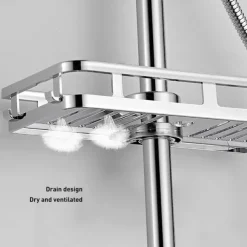 Bathroom Tray Stand Storage Rack Anti Bacteria Organizer Rectangle Lifting Rod No Drilling Shower Shelf Lifting Removable Practical Bathroom Pole Shower Storage Rack