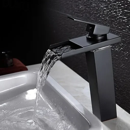 Bathroom Vessel Faucet Tall LED Waterfall Spout 3 Color Changes with Temperature, Sink Mixer Mono Basin Taps, Single Handle One Hole Brass Washroom Vessel Tap Deck Mounted