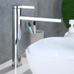 Bathroom Vessel Faucet Tall 11 inch, Sink Mixer Basin Taps Deck Mounted, Monobloc Round Single Handle Cermaic Valve Brass Taps Black Gold Chrome