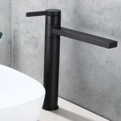 Bathroom Vessel Faucet Tall 11 inch, Sink Mixer Basin Taps Deck Mounted, Monobloc Round Single Handle Cermaic Valve Brass Taps Black Gold Chrome