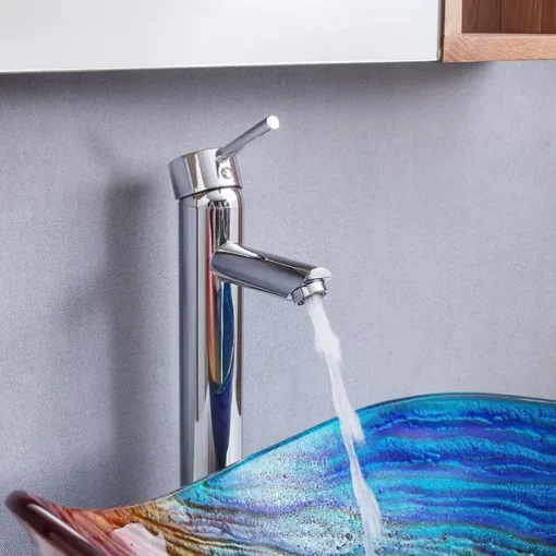 Bathroom Vessel Sink Rectangular 21"x15", Sink Mixer Faucet and Drain Combo with Pop-up Drain, Boat Shape Color Tempered Glass Artistic Vanity Sink Bowl, Above Counter Washroom Sink Art Wash Basin