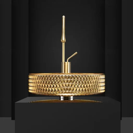 Bathroom Vessel Sink Round Contemporary Plating Glass Vessel Sink And Chrome Finish Waterfall Faucet Combo