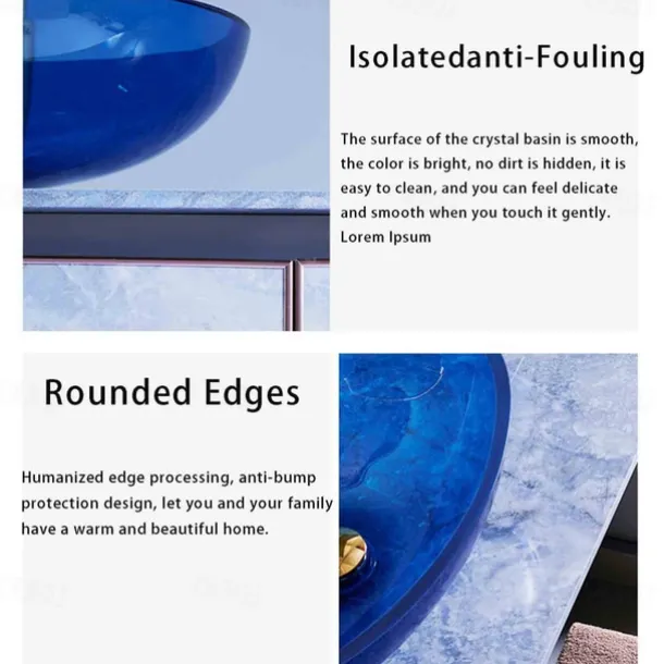 Bathroom Vessel Sink Tempered Glass Wash Basin Bowl Above Counter Art Vessel Sink with Water Drop Faucets and Pop-Up Drain