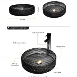 Bathroom Vessel Sink with Chrome Faucet,Wash Basin Glass Countertop Cylinder Wash Basin Hand Washbasin Worktop Installation Glass Basin Set with Chrome Brass Tap