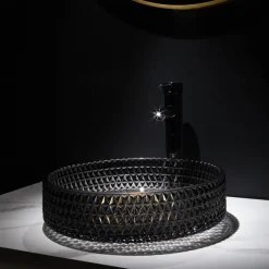 Bathroom Vessel Sink with Chrome Faucet,Wash Basin Glass Countertop Cylinder Wash Basin Hand Washbasin Worktop Installation Glass Basin Set with Chrome Brass Tap